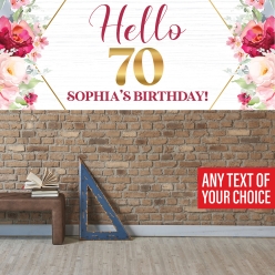 70th Birthday Pink Floral PERSONALIZED Vinyl Keepsake Banner
