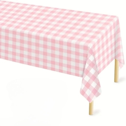 Pink Gingham Plastic Tablecloth