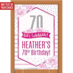 Pink Glitz 70th PERSONALIZED Giant Vinyl Keepsake Door Sign