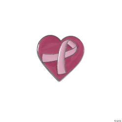 Pink Awareness Ribbon Heart Pins - 12 Pk