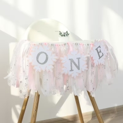 Winter Onederland 1st Birthday Pink Ribbon High Chair Banner