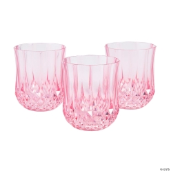 Pink Stemless Patterned Plastic Wine Glasses-12Pk