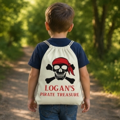 Pirate Treasure Boy Personalized Drawstring Backpack