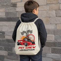Racing Pit Crew Personalized Drawstring Backpack
