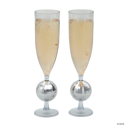 Silver Disco Ball Stem Plastic Champagne Flutes-12Pk