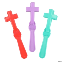 Bright Colour Religious Cross-Shaped Plastic Clappers-12Pk