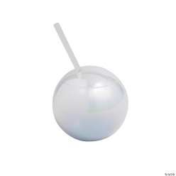 Bubble-Shaped Iridescent Plastic Cups with Lids & Straws-6Pk