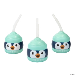 Winter Penguin 14oz Cups with Lids & Straws-12Pk