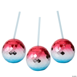 Disco Ball Shaped Cups with Lids & Straws-6Pk