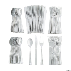 Premium Metallic Silver Plastic Cutlery Set for 24