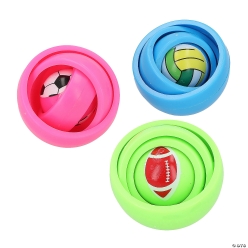Rotating Sports-Themed Plastic Fidget Ring Toys-12Pk
