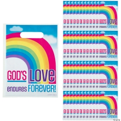 Bulk Religious God's Love Endures Plastic Goody Bags-50Pk