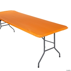 Orange Fitted Rectangle 8 Ft. Fitted Plastic Tablecloth