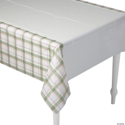 Pink & Sage Green Plaid Rectangle Plastic 9ft. Tablecloth