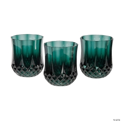 Green Stemless Patterned Plastic Wine Glasses-12Pk
