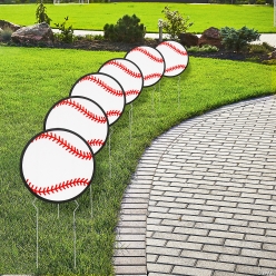 Baseball Shaped Plastic Yard Signs - 6Pk
