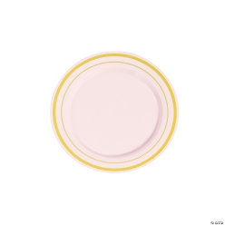 Premium Blush Plastic Dessert Plates with Gold Trim-25Pk