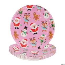 Pink Holiday Characters Paper Dessert Plates - 24Pk