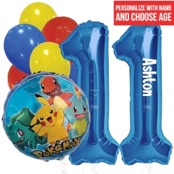 Pokemon PERSONALIZED Name & Double Digit Age Balloon Bouquet