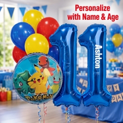 Pokemon PERSONALIZED Name & Double Digit Age Balloon Bouquet