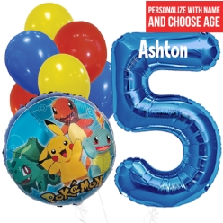 Pokemon PERSONALIZED Name & Single Digit Age Balloon Bouquet