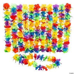 Fabric Rainbow Tinsel Leis - 12 Pack