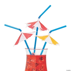 Pool Party Straws w/Drink Umbrellas - 12 PK