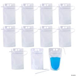 Bulk Clear Collapsible Drink Pouches with Straws-50PK