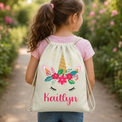 Pretty Unicorn Personalized Drawstring Backpack