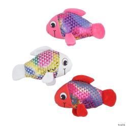 Valentine Metallic Rainbow Heart Print Plush Fish-12Pk
