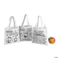 Colour In Christian Pumpkin Medium Canvas Bags-12Pk
