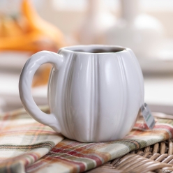 Fall-Themed White Ceramic Pumpkin Mugs-4Pk