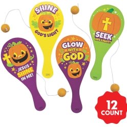 Christian Pumpkin Large Wood Paddle Ball Games - 12Pk
