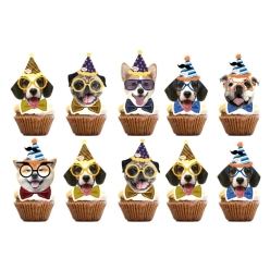 Puppy Birthday Cupcake Pick Toppers 24pcs