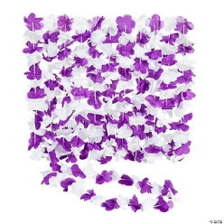 Purple & White Flower Leis - 12 Pack