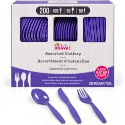 Purple Plastic Cutlery Set - 200pcs