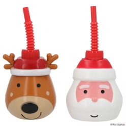Christmas Character Shaped Cups with Lids & Straws-6Pk