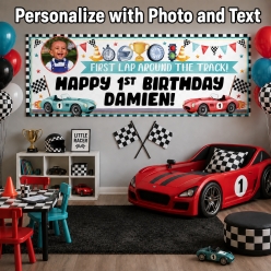 Racing Fast One PERSONALIZED PHOTO Vinyl Keepsake Banner