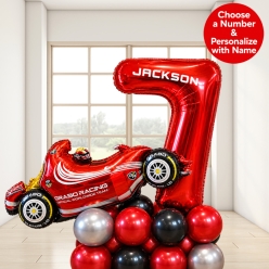 *Race Car Red Personalized Name & Age Balloon Column