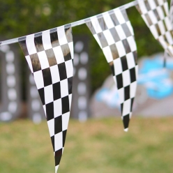 Gigantic 100 FOOT Checkered Flag Banner w/ Long Pennants