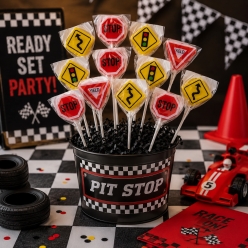 Racing Street Sign Fruit Lollipops - 12 Pk