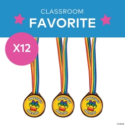 Pawsitively Awesome Rainbow Plastic Award Medals 12PK