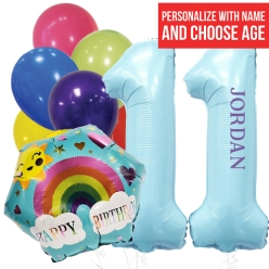 Rainbow PERSONALIZED Name & Double Digit Age Balloon Bouquet