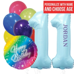 Rainbow PERSONALIZED Name & Double Digit Age Balloon Bouquet