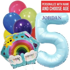 Rainbow PERSONALIZED Name & Single Digit Age Balloon Bouquet