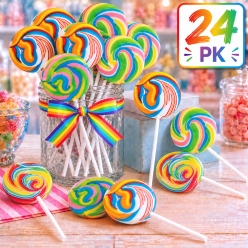 Fruit Flavoured Rainbow Swirl Lollipops 24 Pk