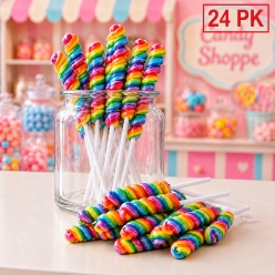 Rainbow Cherry Small Twisty Lollipops - 24 Pk