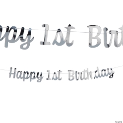 Silver Happy 1st Birthday Cardstock 7 Ft. Garland