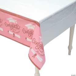 Pretty Pink Congrats Grad Rectangle Plastic Tablecloth