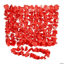 Plastic Red Flower Leis - 12 Pack